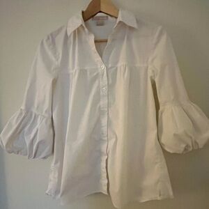 Michael Kors White Cotton Puff-Sleeve Button Down Blouse